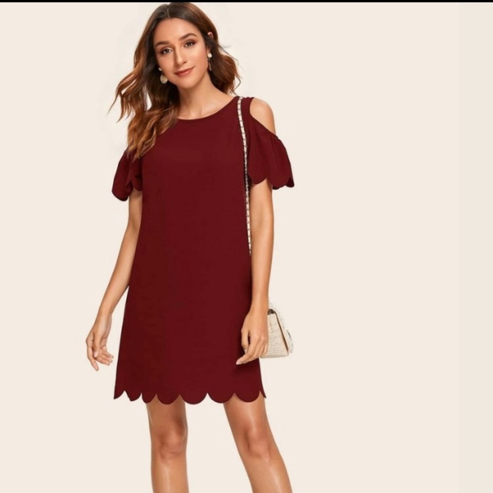 Shoulder Peek A Boo Burgundy Dress